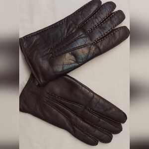 Men's Dark Brown Leather Gloves,  Warm Fur Lining, Old Money Aesthetic Style